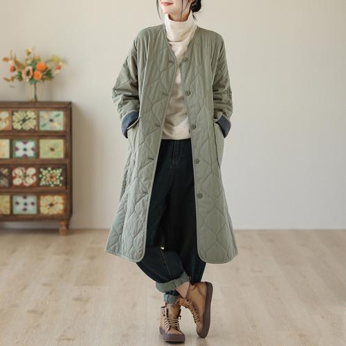 Casual Cotton-linen Rhombic Long Coat Women's Thin Parkas Vintage Cardigan