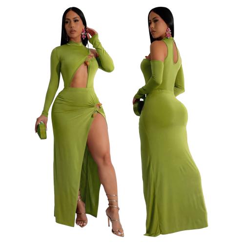 Polyester Slim Two-Piece Dress Set & two piece & hollow Set