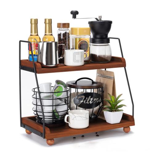 Wooden Kitchen Desktop Condiment Storage Rack Double-layer Water Cup Storage Rack