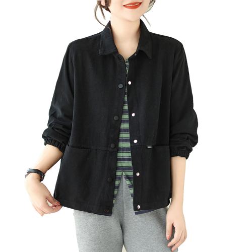 Women's  cotton casual lapel jacket loose slimming spring solid color long-sleeved jacket