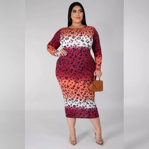 Women's Plus Size Long Multicolor Gradient One-piece Dress