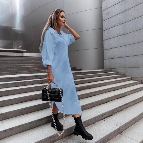 Autumn fashion split loose casual solid color shirt dress