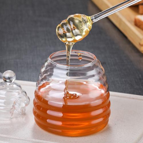 Household Transparent Glass Honey Jar with Lid and Glass Stick Honey Bottle