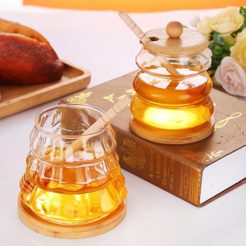 Household Transparent Glass Honey Jar Creative Glass Sealed Box Storage Jar with Lid