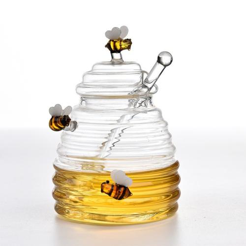 Transparent Glass Honey Jar with Lid Home Stirring Honey Bottle