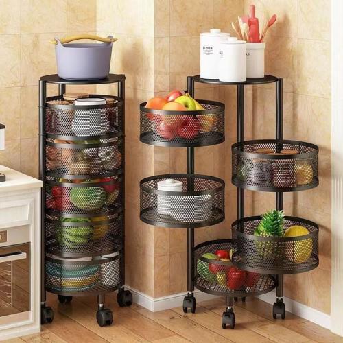 Kitchen Storage Rack Multi-layer Round Rotatable Vegetable Basket Fruit Corner Draining Shelf