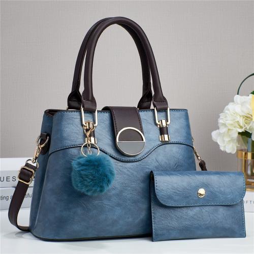 PU Leather Bag Suit large capacity & with fur ball & two piece Set