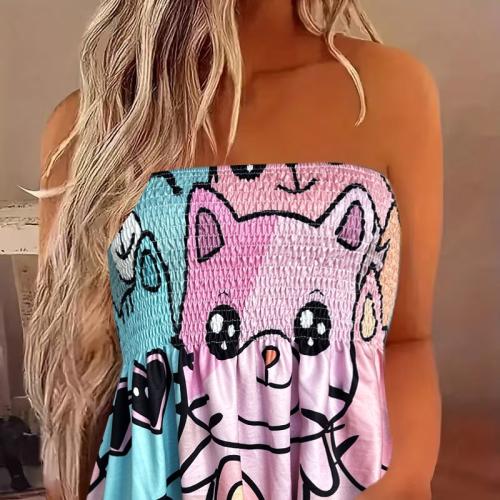 Polyester Slim Tube Top & off shoulder printed Cartoon mixed colors PC