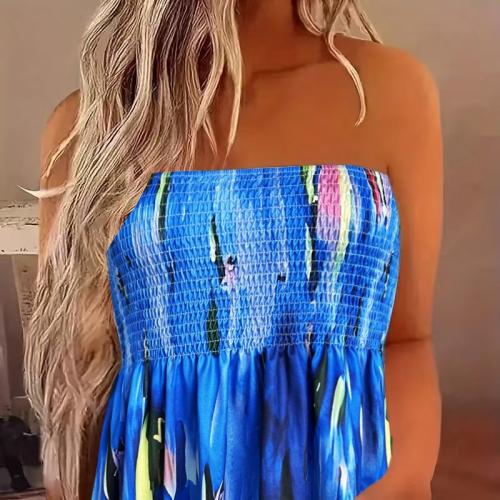 Polyester Slim Tube Top & off shoulder printed blue PC