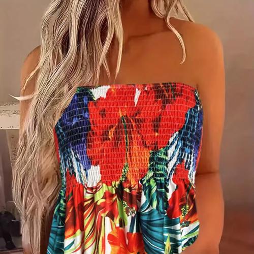 Polyester Tube Top Afgedrukt Bloemen gemengde kleuren stuk