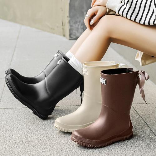 New Women's Rain Boots Bow Fashion Rain Boots Outdoor Lightweight Waterproof Rain Boots