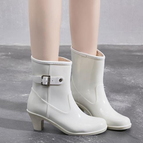 Fashionable women's short rain boots high heel water shoes non-slip heel rubber shoes