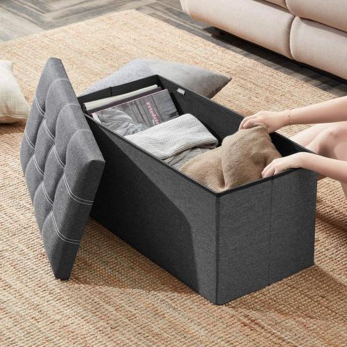 Medium Density Fiberboard & Cotton Linen Storage Stool PC