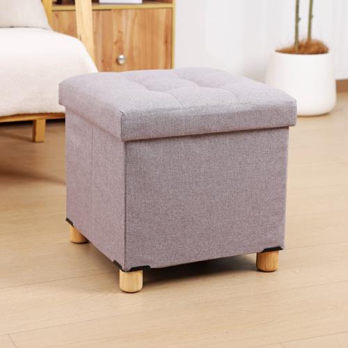 Medium Density Fiberboard & Cotton Linen Soft Storage Stool PC