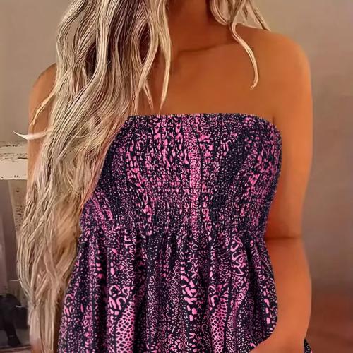 Polyester Slim Tube Top & off shoulder printed purple PC