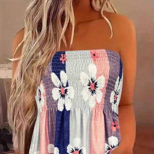 Polyester Tube Top Afgedrukt Bloemen gemengde kleuren stuk