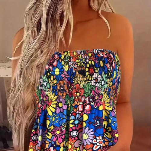 Polyester Tube Top Afgedrukt Bloemen gemengde kleuren stuk