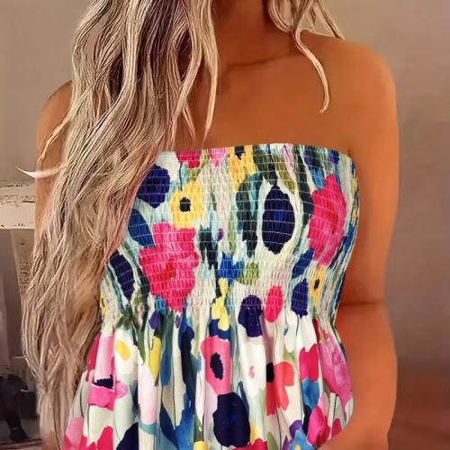 Polyester Tube Top Afgedrukt Bloemen gemengde kleuren stuk