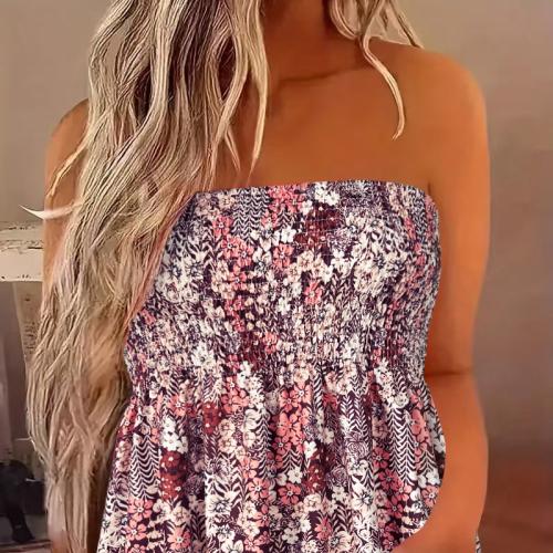 Polyester Tube Top Afgedrukt Bloemen gemengde kleuren stuk