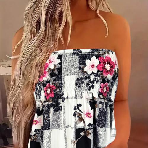 Polyester Tube Top Afgedrukt Bloemen gemengde kleuren stuk