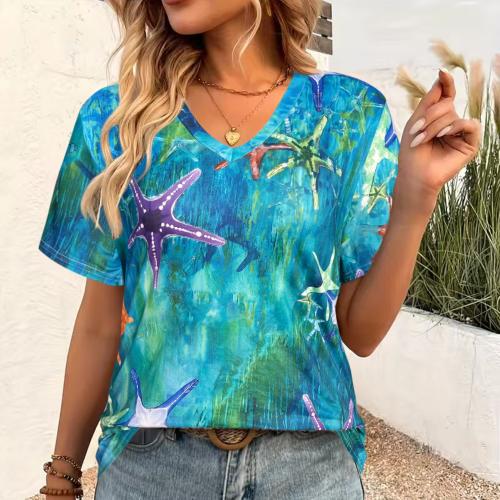 Polyester Women Short Sleeve T-Shirts slimming printed mixed colors PC