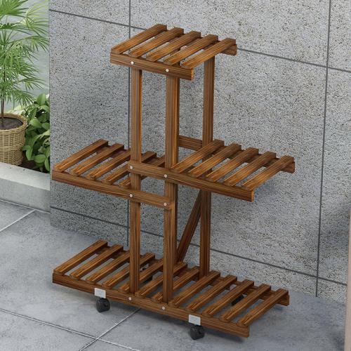 Floor-standing balcony small flower pot rack multi-layer flower rack wooden small space storage rack