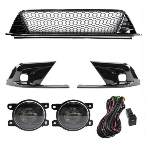 FOR 2022-24 CIVIC GLOSS BLACK TYPE-R STYLE FRONT LOWER GRILL and LED FOG LENS KIT