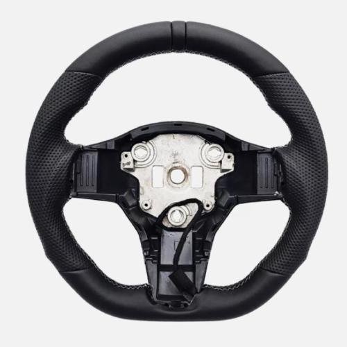 Black Ring Sport Leather Steering Wheel for Tesla Model 3 Model Y HEATED