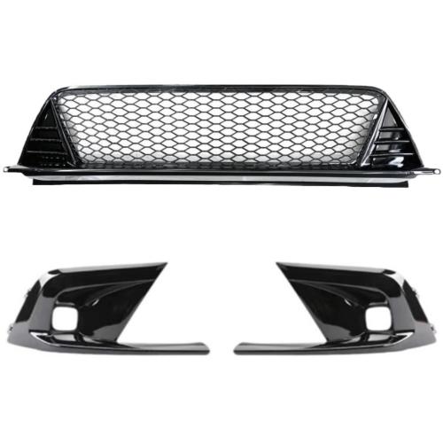 For 22-24 Civic Gloss Blk Type-R Style Front Lower Grill and Fog Light Bezel Cover