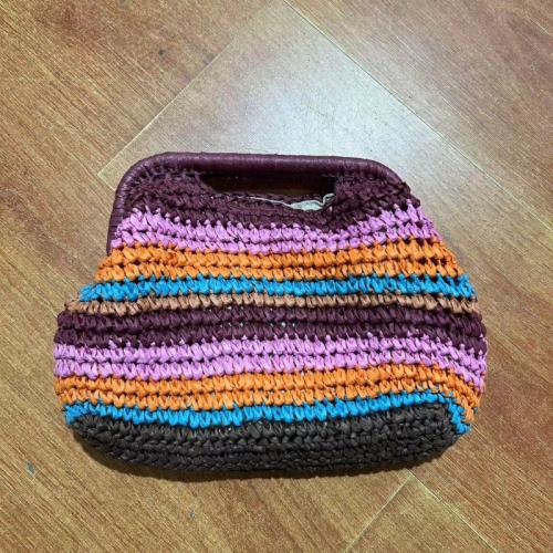 Clip Opening Handbag Striped Straw Woven Bag Handmade Crochet Woven Straw Bags