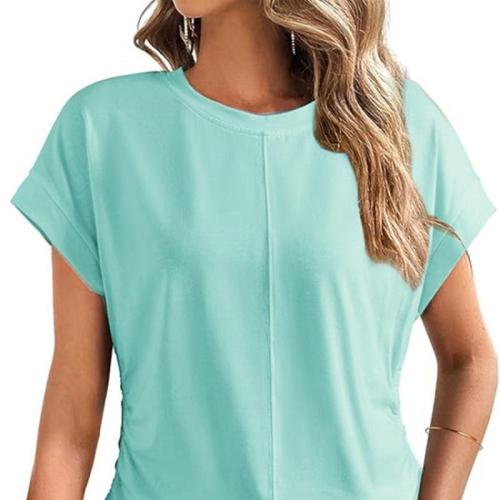 Fashion side pleated raglan short sleeve top women's T-shirt