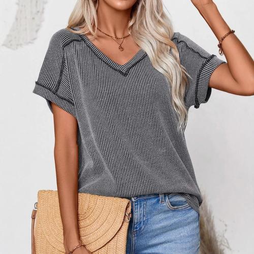 New fashion two-color twist short sleeve V-neck top women's T-shirt