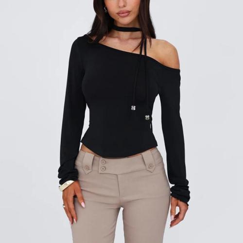 New sexy off-shoulder long sleeve slim-fit all-match T-shirt top