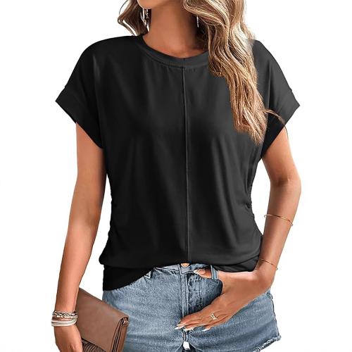 Short Sleeve Summer Women's Round Neck Side Pleated T-Shirts