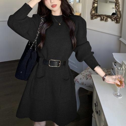 New French Style High-end Sweater Dress for Autumn and Winter Long-sleeved Loose Knitted Base dress