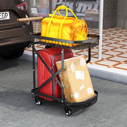 Portable Luggage Trolley Outdoor Camping Trolley Household Double-Layer Folding Cart