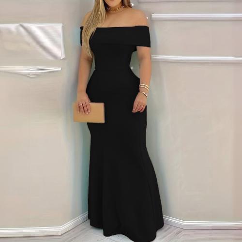 Polyester Waist-controlled & High Waist Long Evening Dress & off shoulder Solid PC