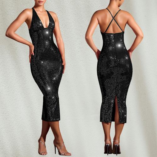 Fashion Women's Hot Rhinestone Slim Fit Solid Color Sexy dress