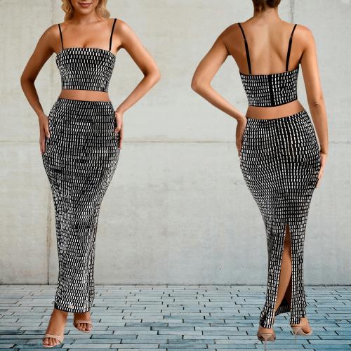 Fashion Women's Rhinestone Sleeveless Sexy Long Dress Two-piece Set