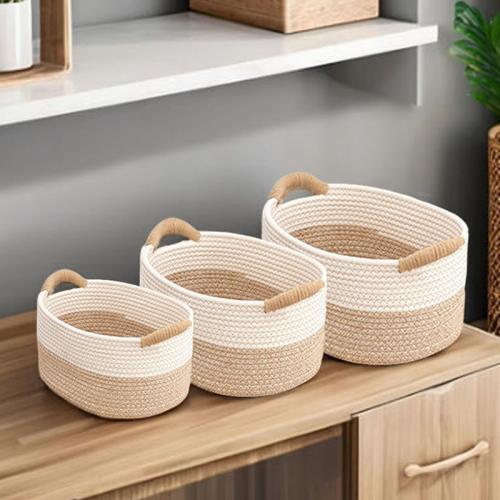 Simple Cotton Rope Woven Storage Basket Large Capacity Household Storage Basket