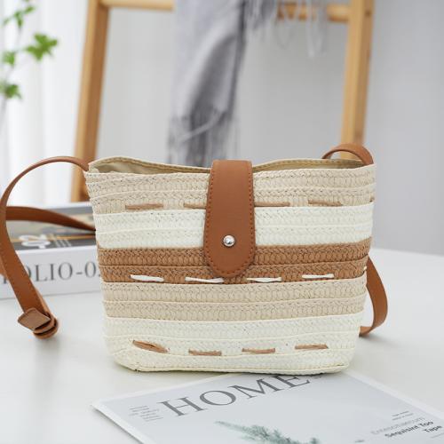 Fashion contrast color hand-woven shoulder bag adjustable shoulder strap tote bag