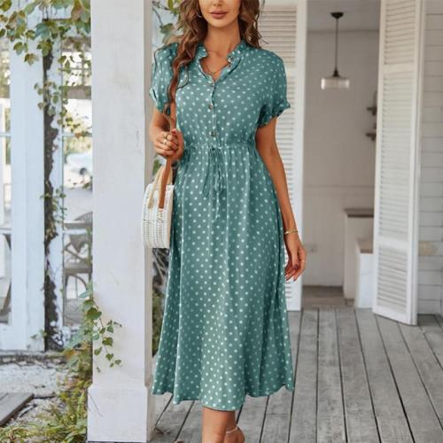 Polo Collar Dot Dress Women's All-match Shirt Collar Long Dress