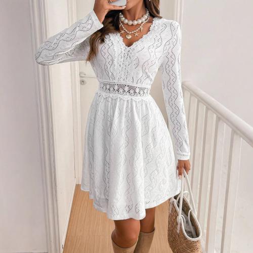 Elegant Women's Solid Color Lace Patchwork One-piece Dress