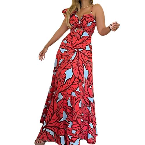 New Women's Elegant Sexy Printed High Waist Dress Hollow dress