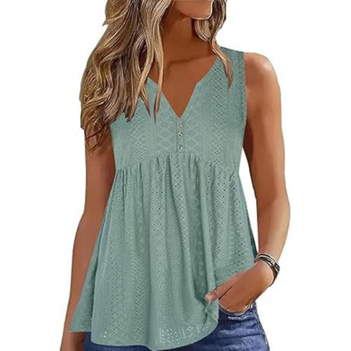 Women's V-neck Lace Vest Button Fashion Shirt