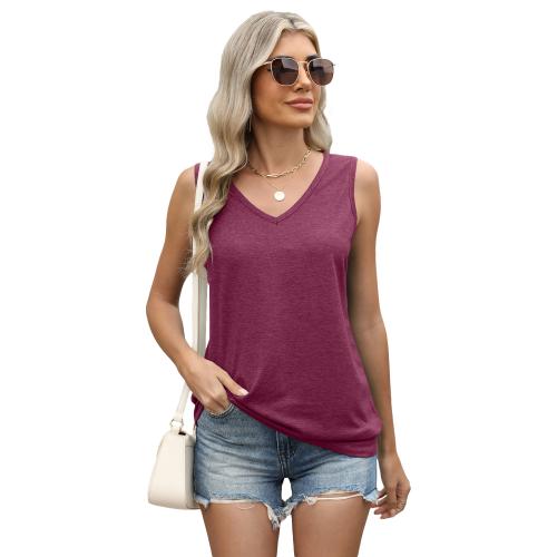 Spring and Summer New V-neck Solid Color Vest Loose Sleeveless T-shirt Casual Top