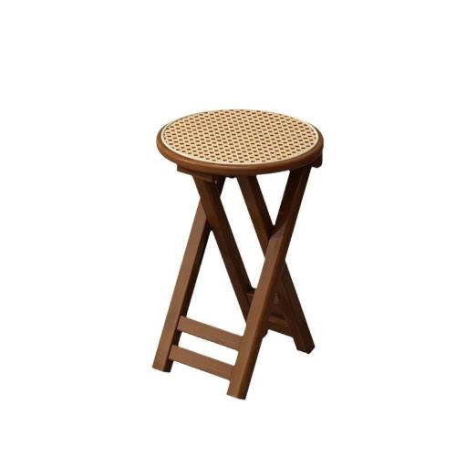 Solid Wood Rattan Folding Stool Portable Dining Stool Small Round Folding Stool