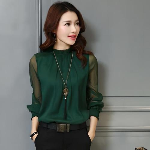 Chiffon Shirt women's long sleeve fashion bottoming Long Sleeve Blouses