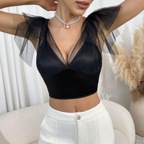 Spice Style Low-cut Sexy Mesh Stitching Short Top Belted Outer Wear Camisole