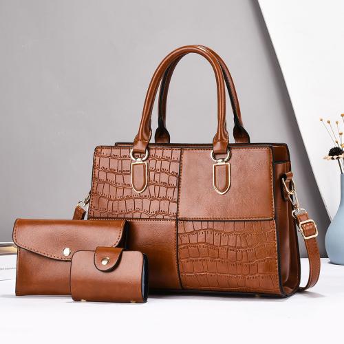 PU Leather Easy Matching Bag Suit large capacity & three piece Stone Grain Set